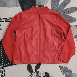 Pendleton Red Women’s Genuine Leather and Merino Wool Sweater Jacket